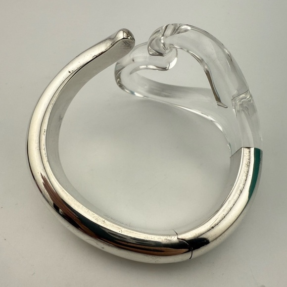 RARE Tiffany & Co. Rock Crystal Open Heart Cuff Bracelet Silver - Picture 6 of 10